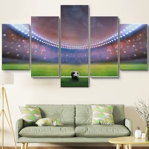 Soccer Football Stadium 5 Pieces Canvas Wall Art, Large Framed Wall Art, Extra Large Framed Wall Art, 5 Panel Framed Canvas Wall Art Modern