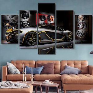 Hypercar McLaren P1 5 Pieces Canvas Wall Art, Large Framed 5 Pieces Canvas Wall Art, Extra Large Framed 5 Panel Canvas Wall Art, Modern Art