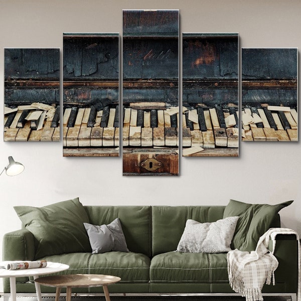 Abandoned Old Piano 5 Pieces Canvas Wall Art, Large Framed 5 Piece Canvas Wall Art, Extra Large Framed 5 Piece Wall Art, Modern Abstract Art