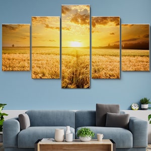 Golden Wheat Field 5 Pieces Canvas Wall Art, Large Framed Wall Art, Extra Large Framed Wall Art, 5 Panel Framed Canvas Wall Art, Modern Art