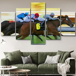Horse Racing 5 Pieces Canvas Wall Art, Large Framed Wall Art, Extra Large Framed Wall Art, 5 Panel Framed Canvas Wall Art, Modern Abstract