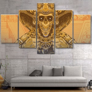 Mayan Civilization Ruler Snake King 5 Pieces Canvas Wall Art, Large Framed 5 Piece Canvas Wall Art, Extra Large Wall Art, 5 Panel Wall Art