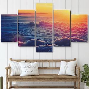 Sunrise Above The Clouds 5 Pieces Canvas Wall Art, Large Framed Wall Art, Extra Large Framed Wall Art, 5 Panel Framed Canvas Wall Art Modern