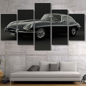 Jaguar Black E Type Classic Car 5 pièces Canvas Wall Art, Grand encadré 5 Pièces Canvas Wall Art, Extra Large Framed 5 Panel Canvas Wall Art