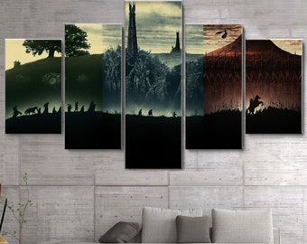 Lord Rings Trilogy 5 Piece Canvas Wall Art, Large Framed Wall Art, Extra Large Framed Wall Art, 5 Panel Framed Canvas Wall Art, Modern Decor