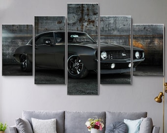 Camaro SS 1969 Muscle Car 5 Pieces Canvas Wall Art, Large Framed 5 Pieces Canvas Wall Art, Extra Large Framed 5 Panel Canvas Wall Art Modern