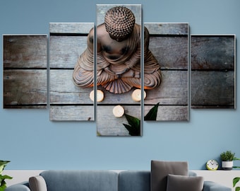 Statue Virgin Mary With Jesus 5 Piece Canvas Wall Art, Large Framed 5 ...