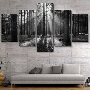 Sun Beams in Autumn Forest 5 Piece Canvas Wall Art, Large Framed Wall Art, Extra Large Framed Wall Art, 5 Panel Framed Canvas Wall Art Decor