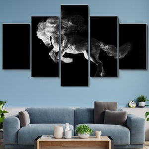 Black and White Painting Horse 5 Piece Canvas Wall Art, Large Framed Wall Art, Extra Large Framed Wall Art, Wall Art Framed, Modern Abstract