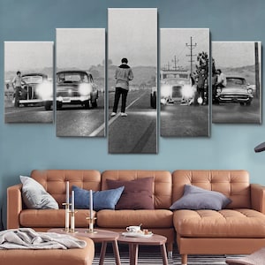 Vintage Classic Hot Rod Drag Race 5 Stück Leinwand Wandkunst, Große Gerahmte Wandkunst, Extra Große Gerahmte Wandkunst, 5 Panel Gerahmte Wandkunst