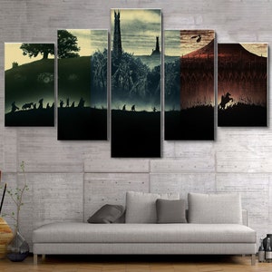 Trilogía de Lord Rings 5 Piece Canvas Wall Art, Arte de pared enmarcado grande, Arte de pared enmarcado extra grande, Arte de pared de lienzo enmarcado de 5 paneles, Decoración moderna
