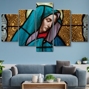 Virgin Mary, Sorrowful Mother, Dolorous Mother 5 Piece Canvas Wall Art, Large Framed Wall Art, Extra Large Framed Wall Art, 5 Panel Wall Art