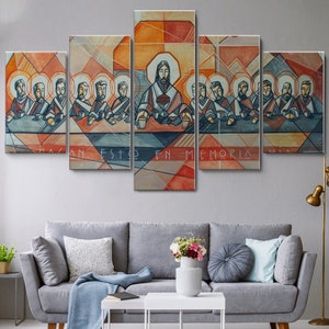 Letztes Abendmahl 5 Stück Leinwand Wandkunst, Große Gerahmte 5 Stück Leinwand Wandkunst, Extra Große Gerahmte Leinwand Wandkunst, 5 Panel Gerahmte Wand Kunst Dekor