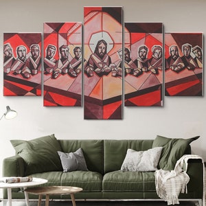 Last Supper Jesus Christ with Disciples 5 Piece Canvas Wall Art, Large Framed Canvas Wall Art, Extra Large Wall Art, 5 Panel Canvas Wall Art