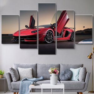 Lamborghini Aventador Sport Car 5 peças de arte de parede em tela, grande arte de parede em tela com moldura de 5 peças, extra grande arte de parede em tela com moldura de 5 painéis