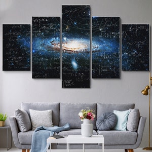 Galaxy Equations Physics Astronomy Astrophysic 5 Piece Canvas Wall Art, Large Framed Wall Art, Extra Large Framed Wall Art, 5 Panel Wall Art