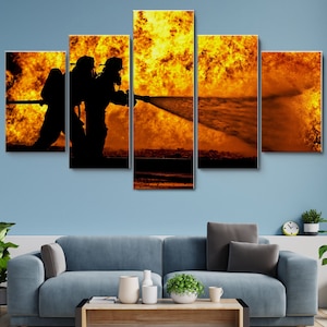 Hero Firefighter 5 Piece Canvas Wall Art, Large Framed 5 Pieces Canvas Wall Art, Extra Large Framed 5 Panel Canvas Wall Art, Modern Abstract