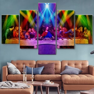 Last Supper Jesus Christ DJ Music 5 Pieces Canvas Wall Art, Large Framed  5 Piece Canvas Wall Art, Extra Large Wall Art, 5 Panel Wall Art