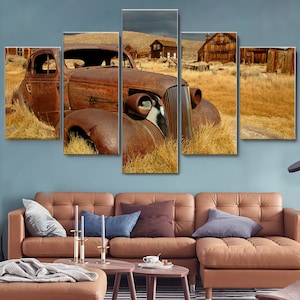 Abandoned Car in Bodie State Park 5 Piece Canvas Wall Art, Large Framed 5 Pieces Canvas Wall Art, Extra Large Framed 5 Panel Canvas Wall Art