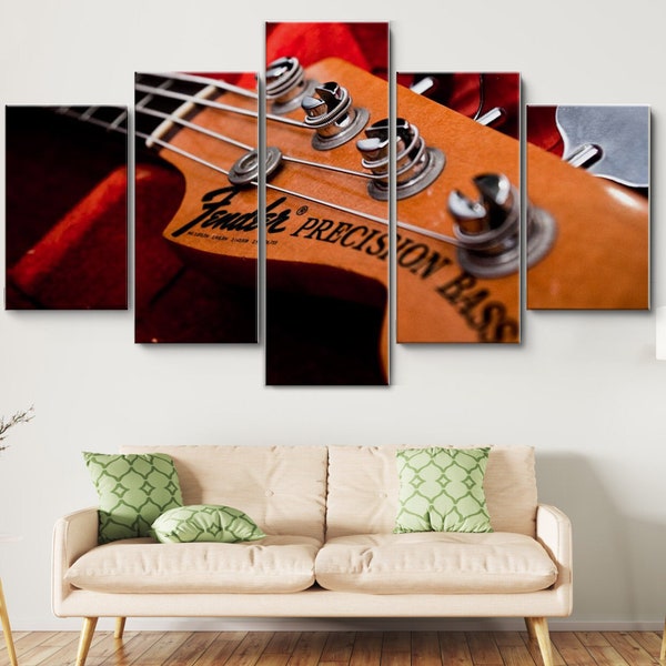 Fender Precision Bass Electric Guitar 5 Pieces Canvas Wall Art, Large Framed Wall Art, Extra Large Framed Wall Art, 5 Panel Framed Wall Art