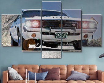 Vanishing Point 1971 Dodge Challenger 5 Pieces Canvas Wall Art, Large Framed Wall Art, Extra Large Framed Wall Art, 5 Panel Framed Wall Art