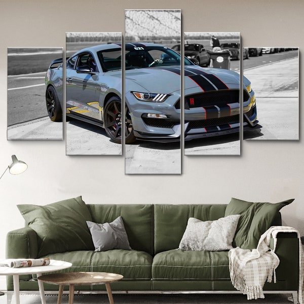 Ford Mustang Shelby GT350R 5 piezas lienzo arte de pared, arte de pared de lienzo enmarcado grande de 5 piezas, arte de pared de lienzo enmarcado extra grande de 5 paneles moderno