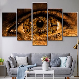 Abstract Eye Clock 5 Pieces Canvas Wall Art, Large Framed Wall Art, Extra Large Framed Wall Art, 5 Panel Framed Canvas Wall Art Home Decor