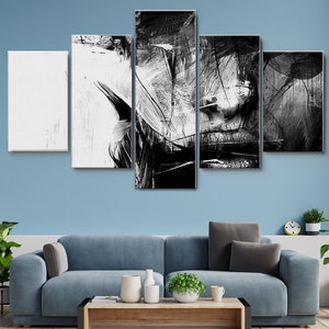 Abstract Black and White Female Face 5 Piece Canvas Wall Art, Large Framed Wall Art, Extra Large Framed Wall Art, Wall Art Framed Modern