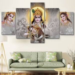 Radha Krishna Hindu God 5 Piece Canvas Wall Art, Large Framed 5 Pieces Canvas Wall Art, Extra Large Framed Wall Art, 5 Panel Canvas Wall Art