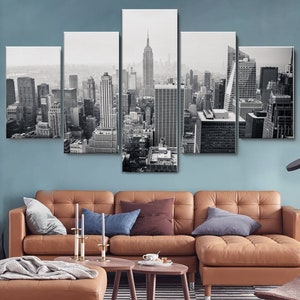 Black and White New York City 5 Piece Canvas Wall Art, Large Framed Wall Art, Extra Large Framed Wall Art, Wall Art Framed, Modern Abstract