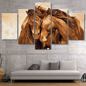 Horse Couple Abstract 5 Pieces Canvas Wall Art, Large Framed Canvas Wall Art, Extra Large Framed Canvas Wall Art, 5 Panel Canvas Wall Art