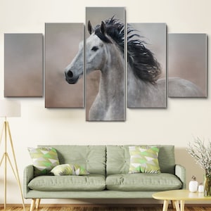 Grey Horse on Desert Dust 5 Piece Canvas Wall Art, Large Framed Wall Art, Extra Large Framed Wall Art, Wall Art Framed Modern,Abstract Print