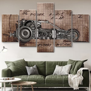 Steampunk Style Futuristic Car 5 Pieces Canvas Wall Art, Large Framed 5 Pieces Canvas Wall Art, Extra Large Framed 5 Panel Canvas Wall Art