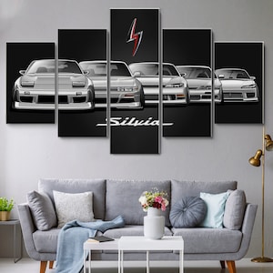 Evoluzione di Nissan S Silvia 5 pezzi di arte da parete su tela, arte da parete con cornice grande, arte da parete con cornice extra large, arte da parete su tela con 5 pannelli incorniciati