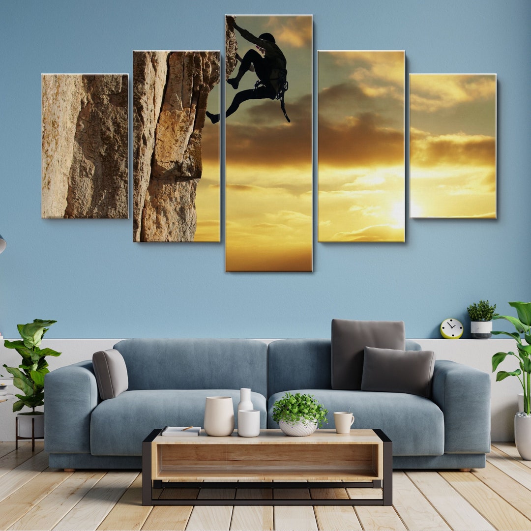 Mountain Rock Climbing 5 Pieces Canvas Wall Art, Large Framed Wall Art ...