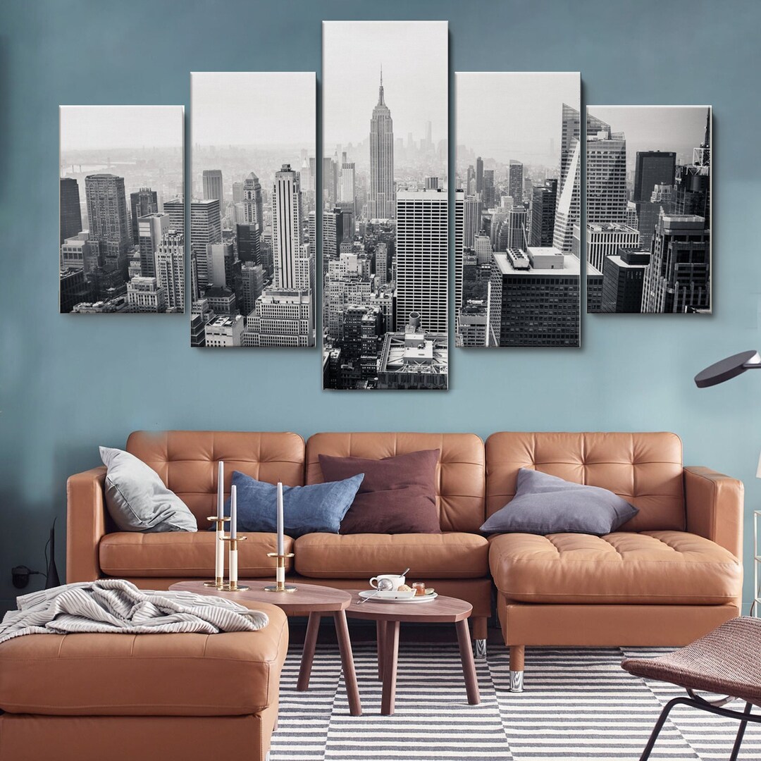 Black and White New York City 5 Piece Canvas Wall Art, Large Framed ...