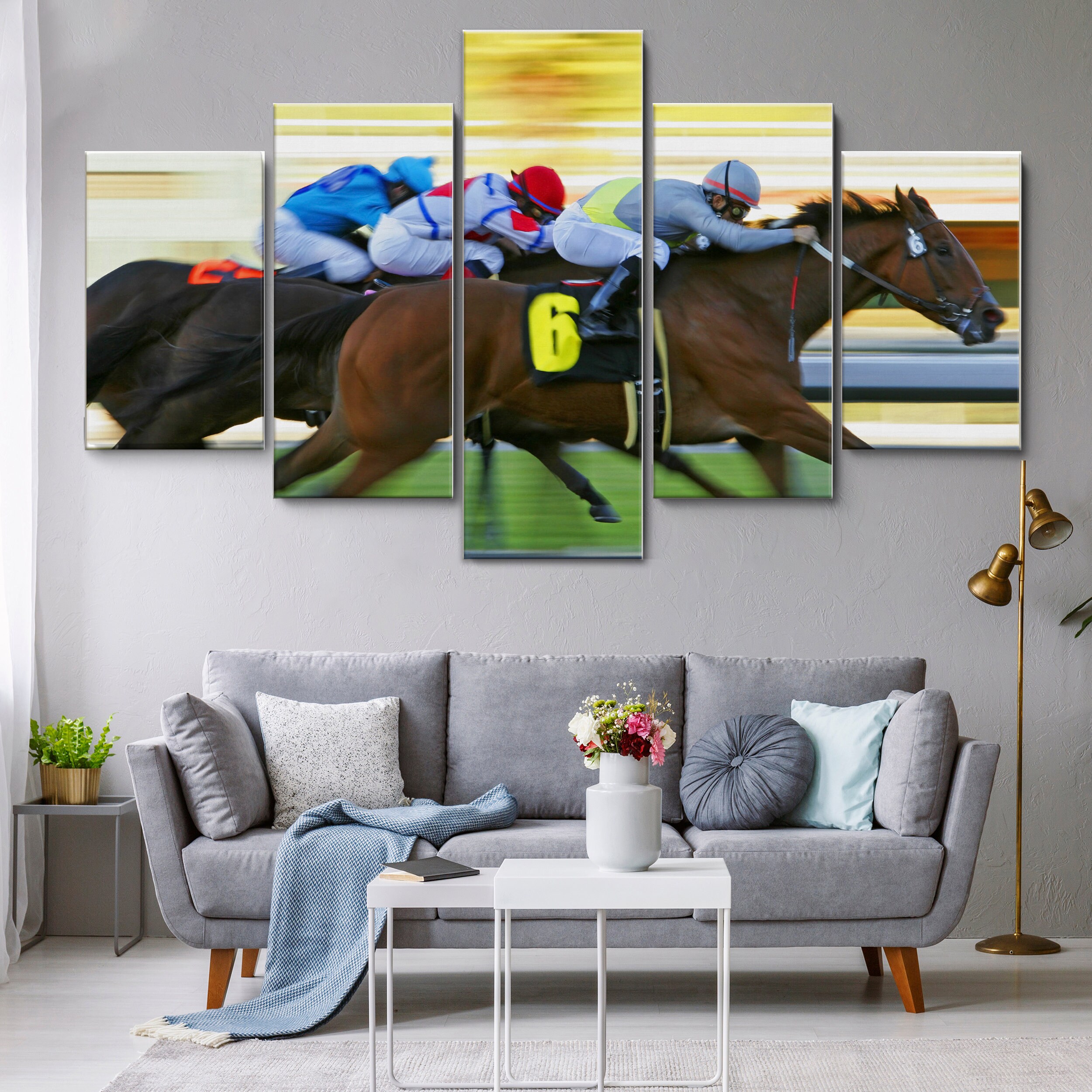 Horse Racing 5 Pieces Canvas Wall Art, Large Framed Wall Art, Extra ...