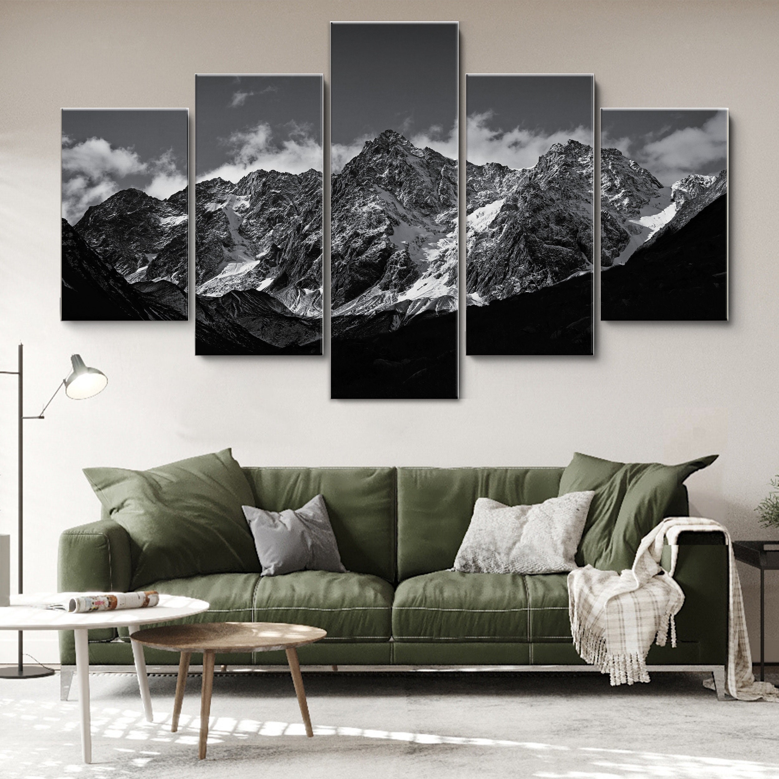 Black and White Landscape Rock Mountain 5 Piece Canvas Wall Art, Large ...