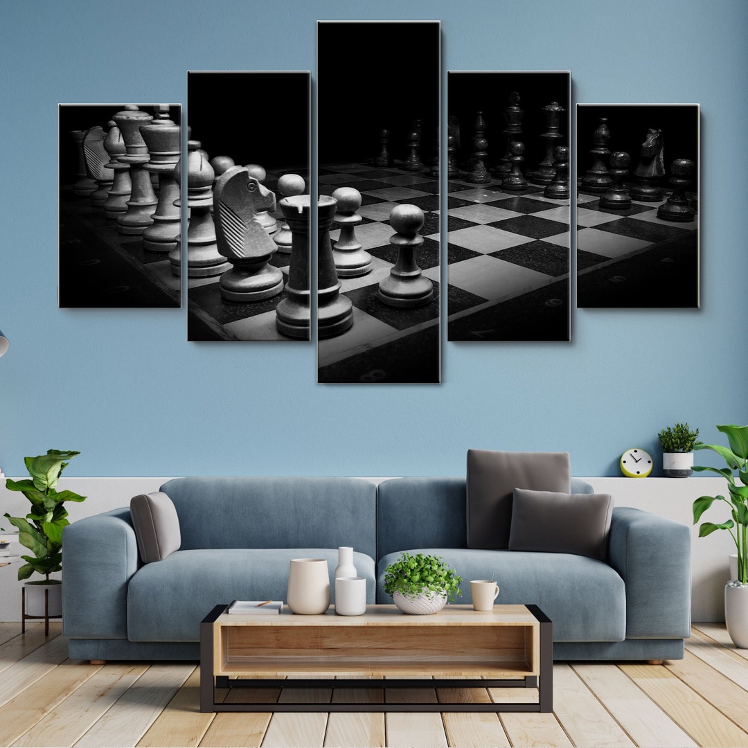 Black and White Chess 5 Piece Canvas Wall Art, Large Framed Wall Art ...