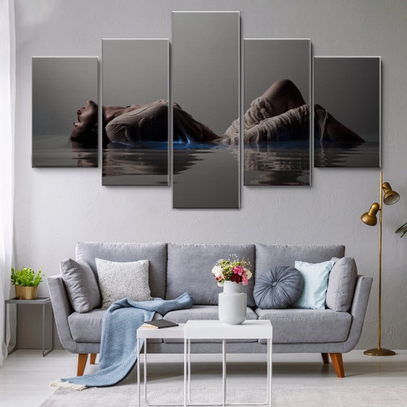 Black and White Nude Woman in Water 5 Piece Canvas Wall Art Etsy
