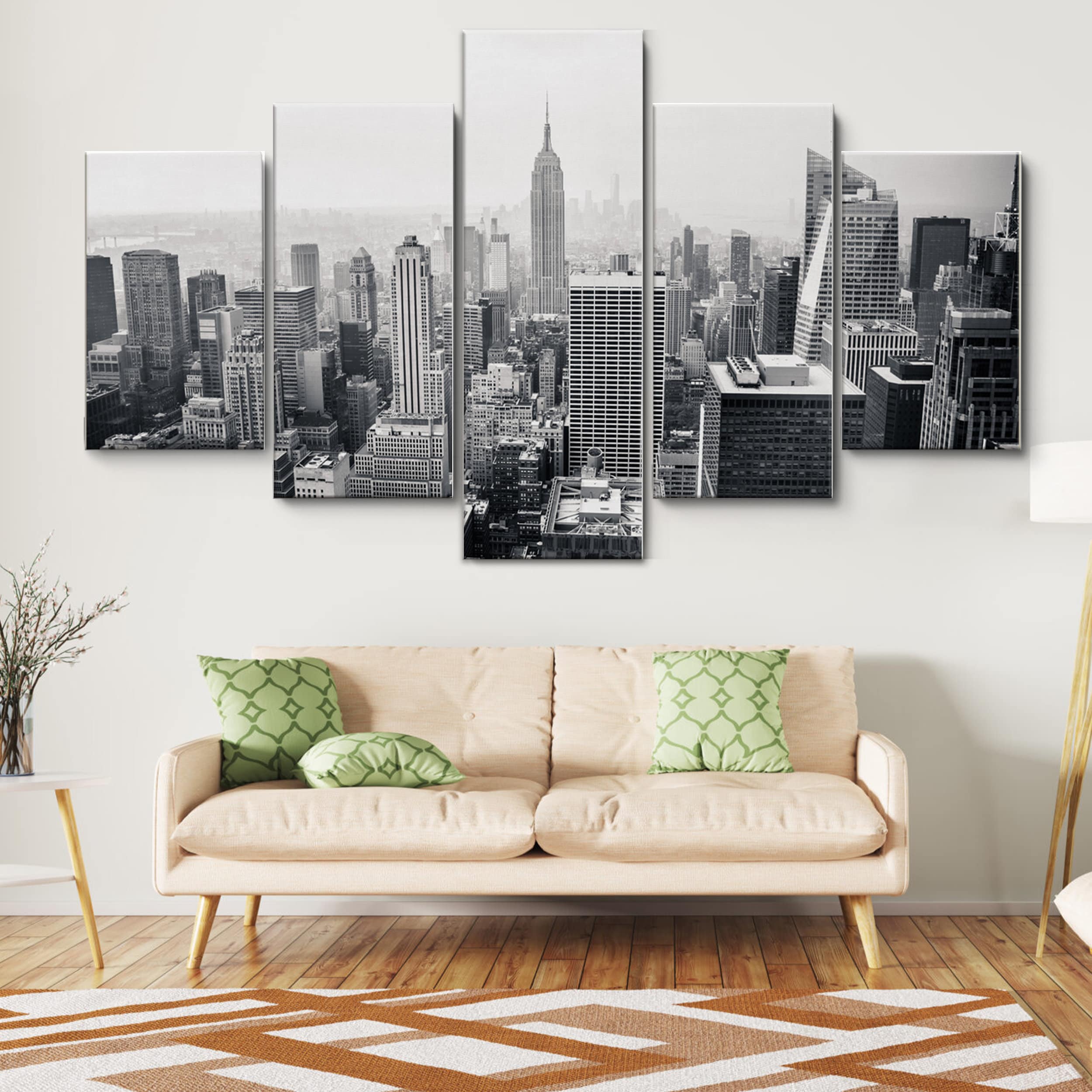Black and White New York City 5 Piece Canvas Wall Art, Large Framed ...