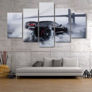 Chevrole Corvette Burnout Car 5 Pieces Canvas Wall Art, Large Framed 5 Pieces Canvas Wall Art, Extra Large Framed 5 Panel Canvas Wall Art