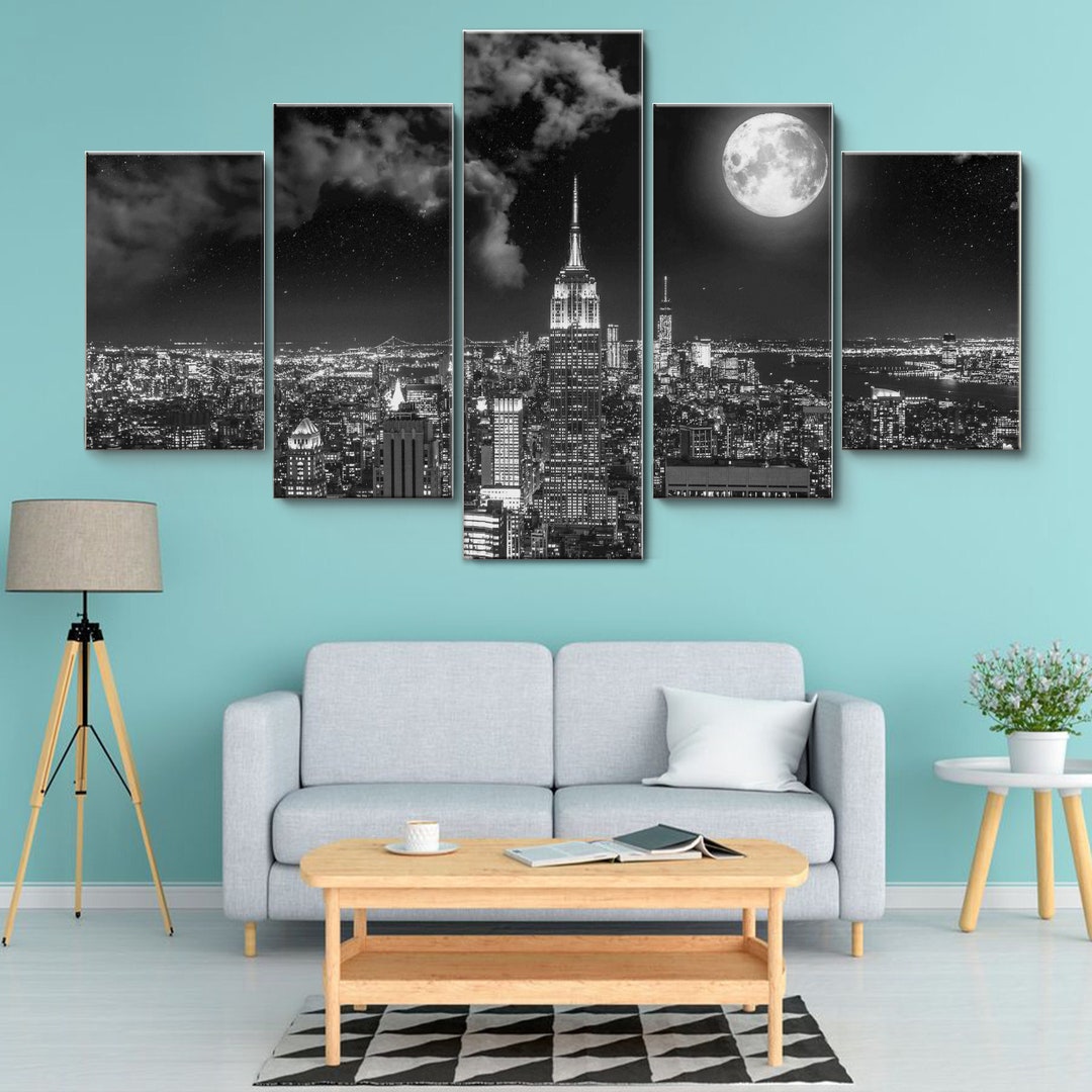 Black and White New York City Buildings 5 Piece Canvas Wall Art, Large ...