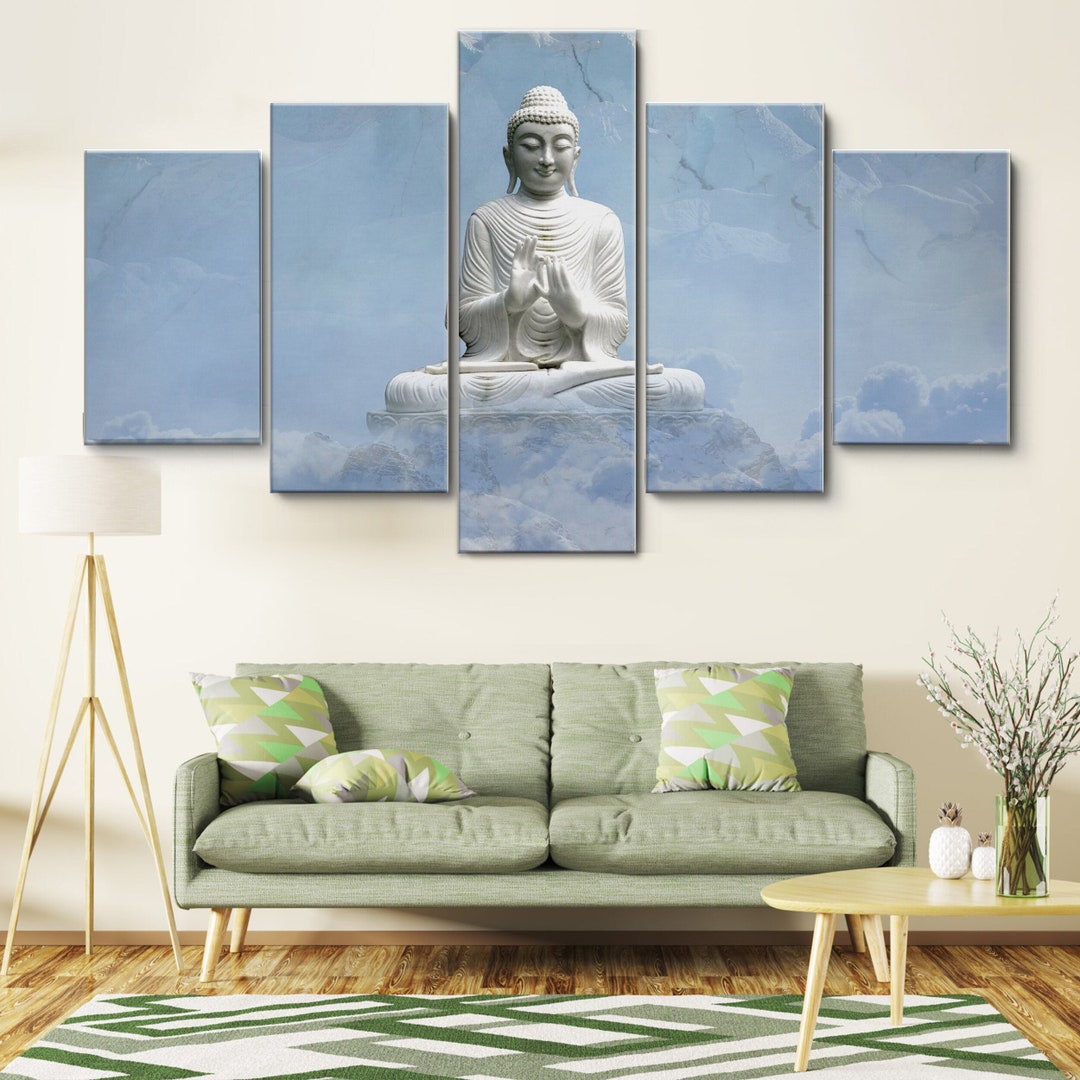Buddha Meditation Modular 5 Piece Canvas Wall Art, Large Framed Canvas ...