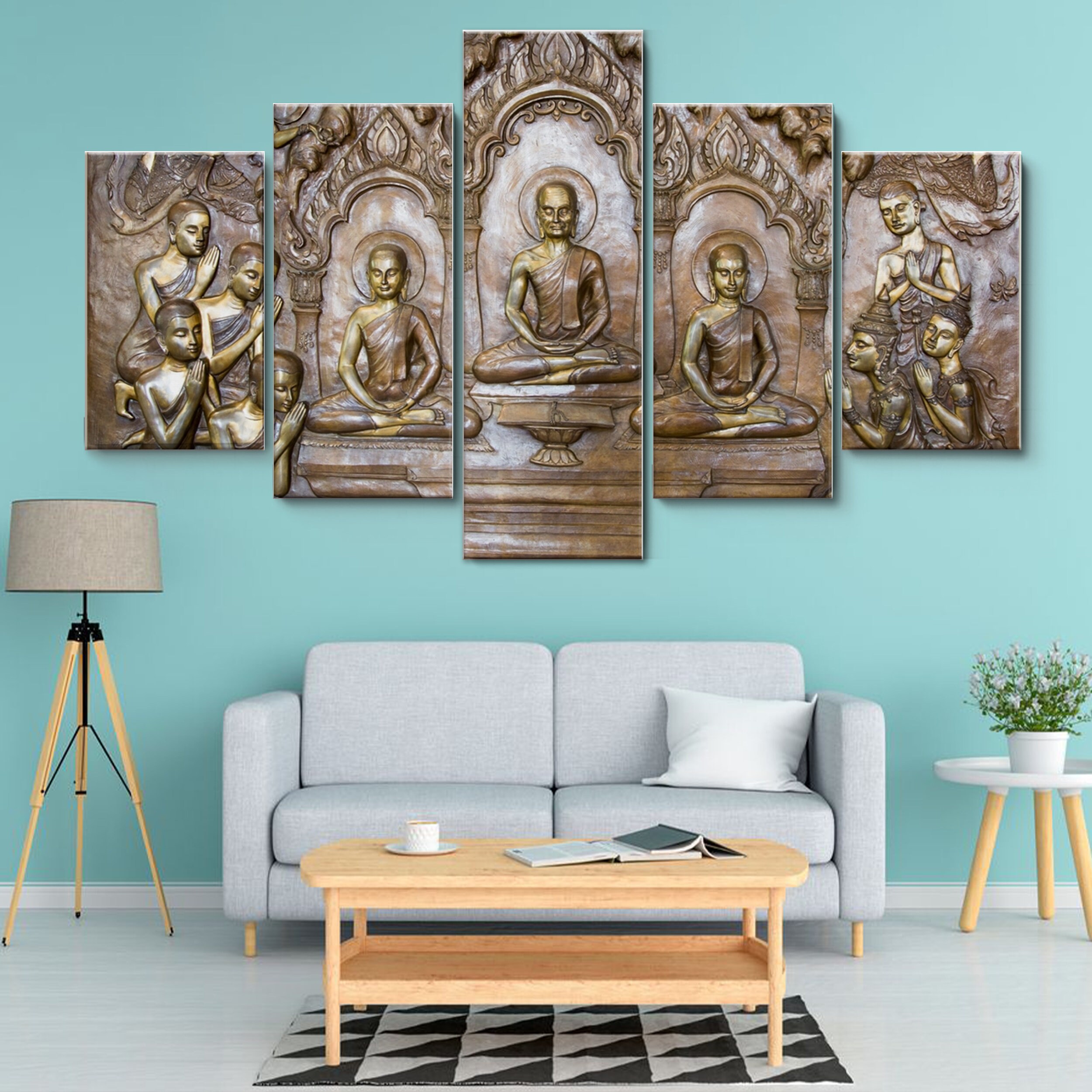 Buddha Sculpture Carving 5 Piece Canvas Wall Art Large Framed - Etsy