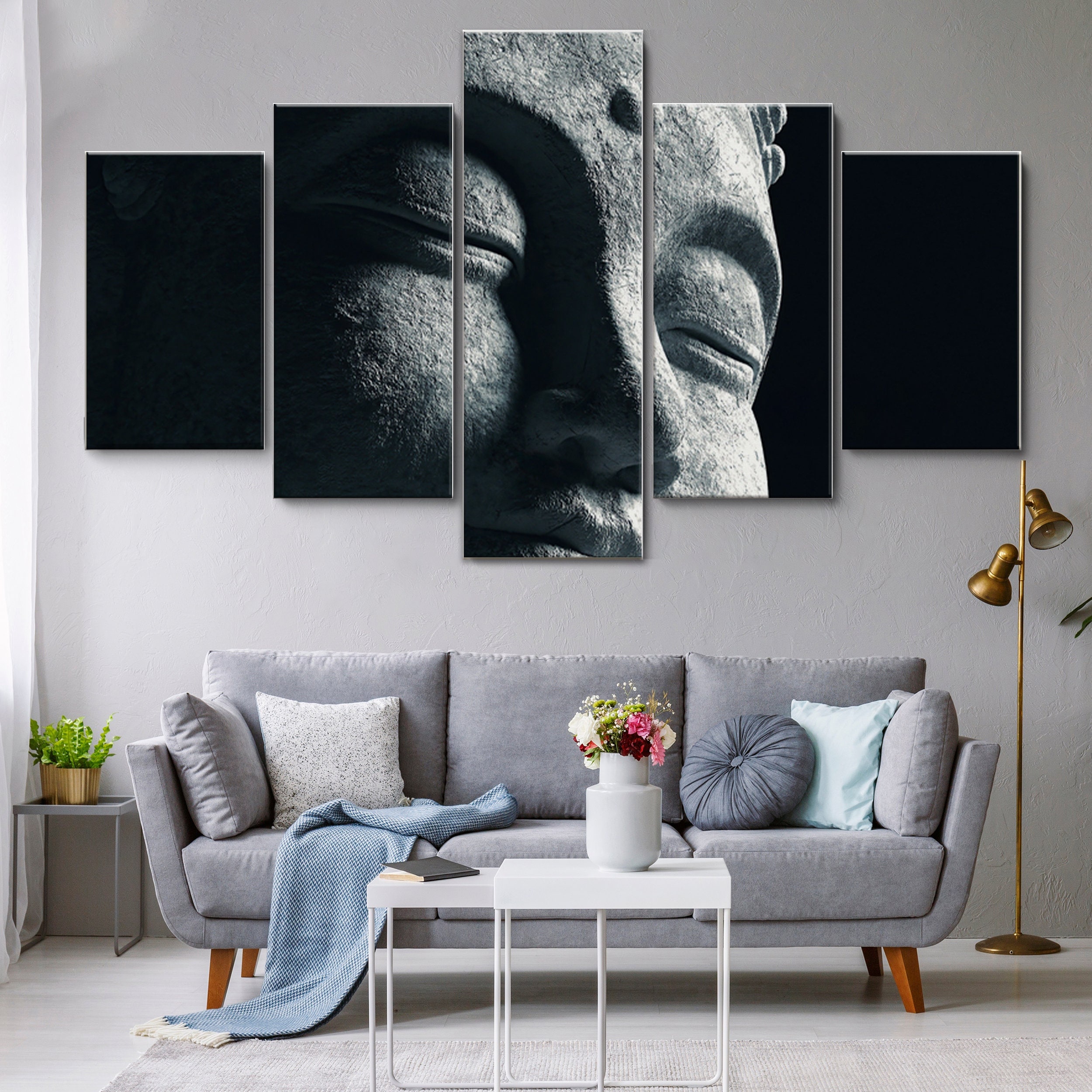 Black and White Buddha 5 Piece Canvas Wall Art, Large Framed Wall Art ...