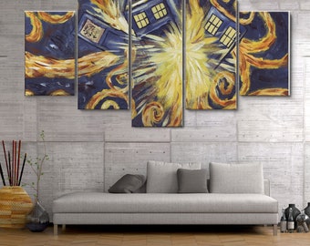 Dr Tardis Who 5 Pieces Canvas Wall Art, Large Framed Canvas Wall Art, Extra Large Framed Canvas Wall Art, 5 Panel Framed Canvas Wall Art