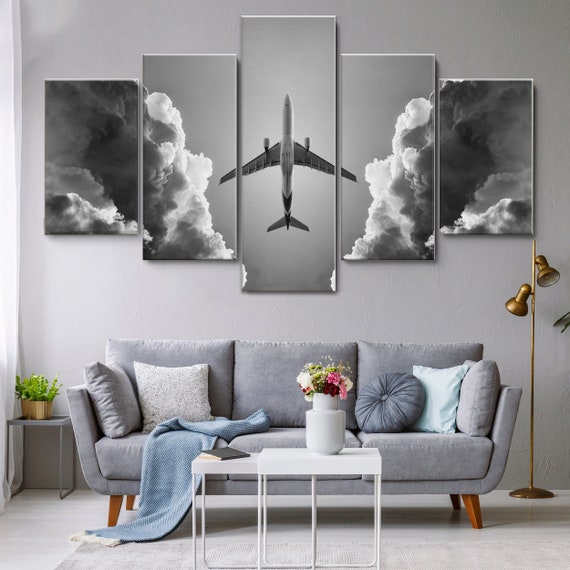 Black and White Airplane in the Black Cloud 5 Piece Canvas Etsy