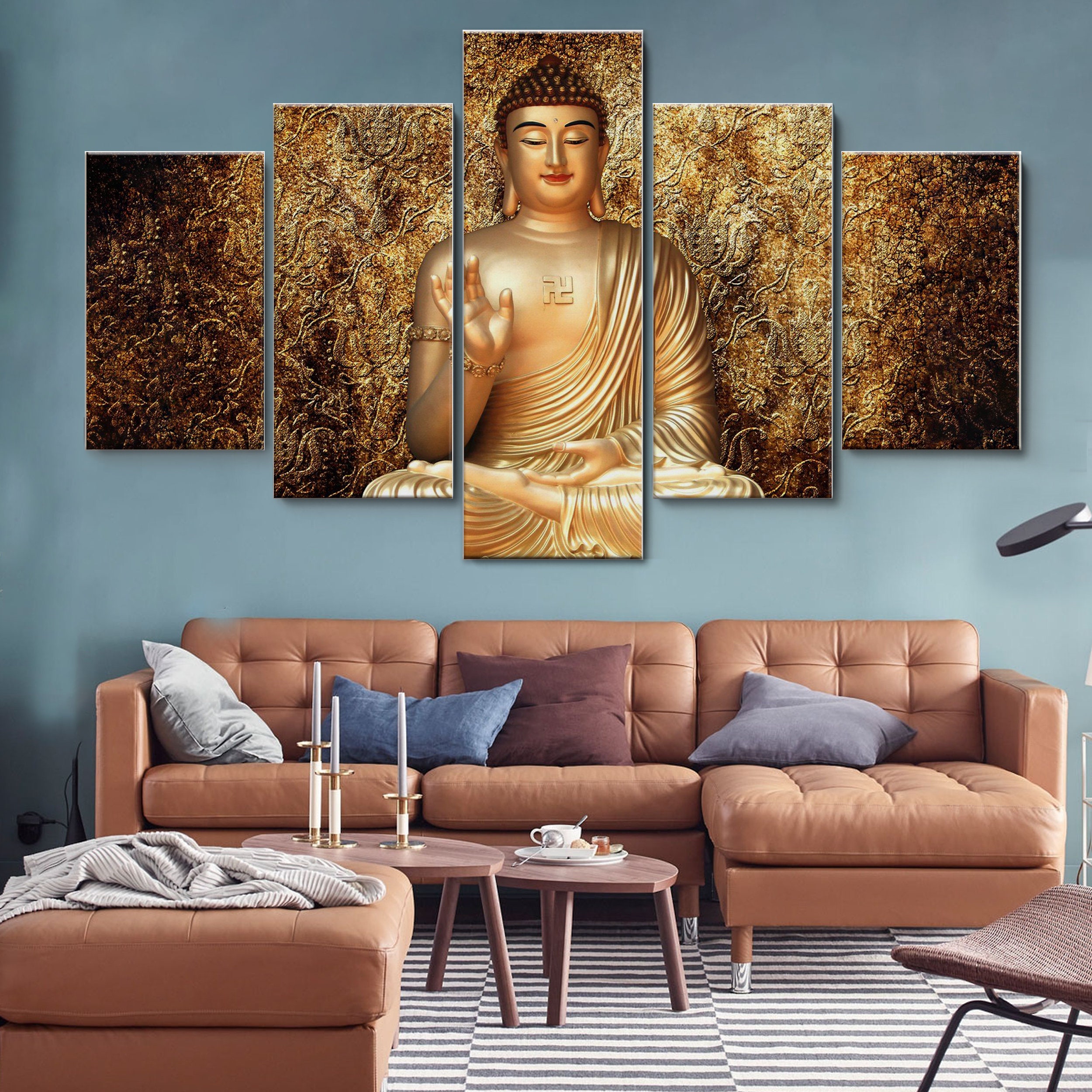Golden Buddha Buddhism 5 Pieces Canvas Wall Art, Large Framed Canvas ...