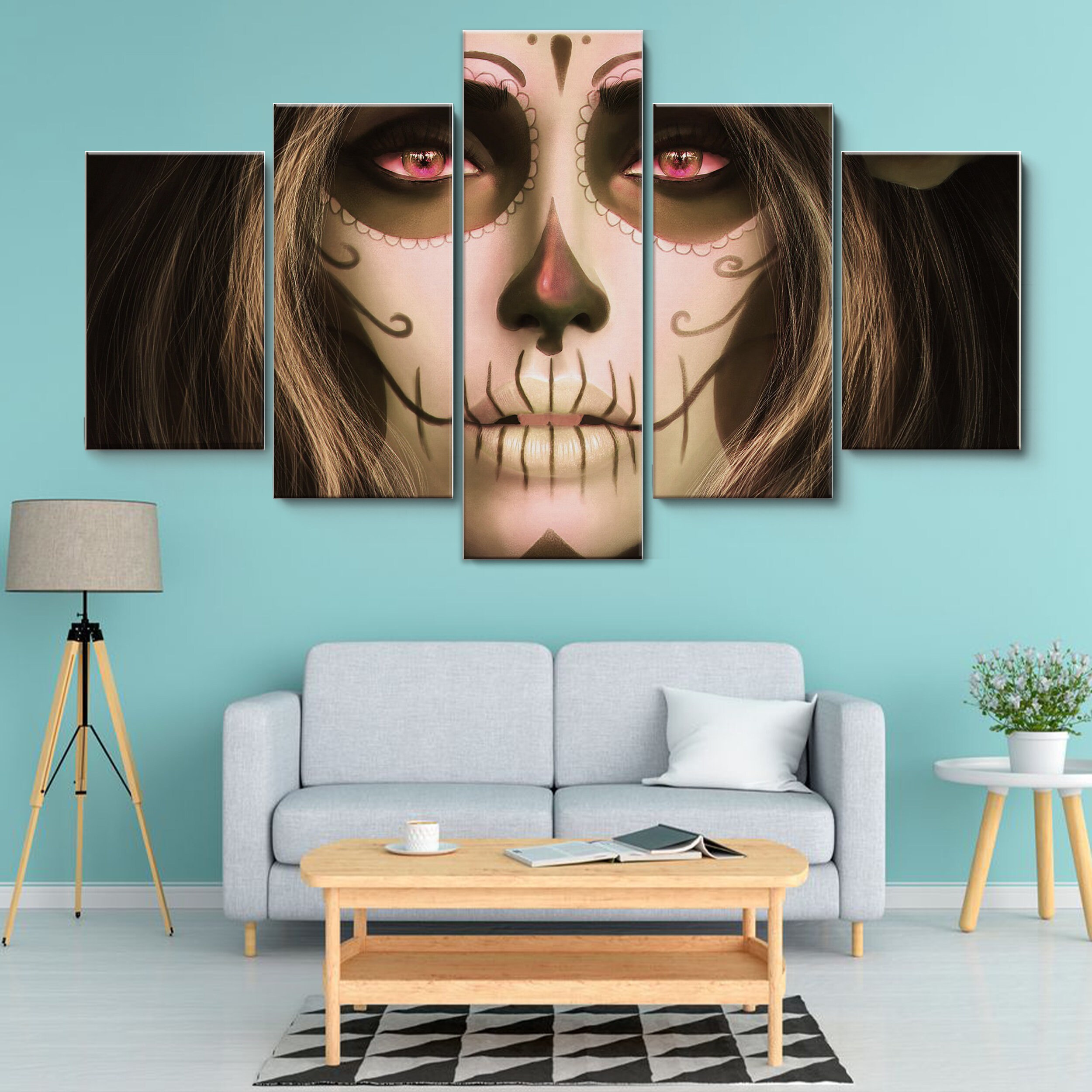 Jack Skellington with Day of the Dead face paint in a festive scene